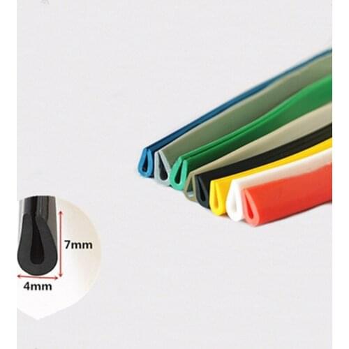 Rubber U Sealing Strip 7x4mm 0.3-1.5mm Glass Metal Wood Panel Board Edge Encloser Shield White Red Gray Black Blue Yellow Green