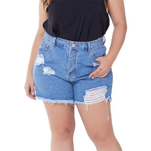 JoursNeige Ripped Short Jeans for Women Fat MM Plus Size Stretch Fashion Blue High Waist Short Woman Skinny Causal Denim Shorts