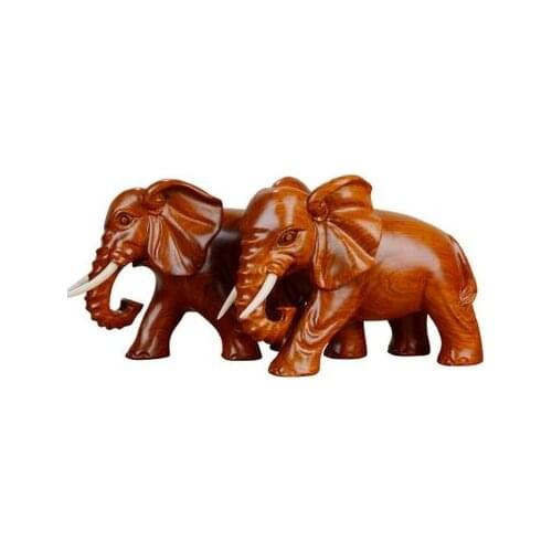 Yellow flower pear solid wood sculpture a pair of elephants set large fortune furniture cr home decoration statue factory direct
