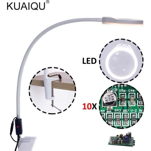 Desk Large Clip LED Magnifying Glass 5X 8X 10X Lighted Illuminated Optical Table Lamp Magnifier Loupe Reading Soldering Rework