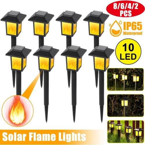 2/4/6/8 Pcs 10 LED Solar Flame Lights Waterproof Solar Powered Wireless Auto On/Off Lawn Light for Outdoor Yard Garden Landscape