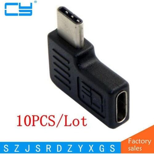 10PCS/Lot USB 3.1 Type-C 90 Degree Right & Left Angled Male to Female Extension Adapter for Samsung Galaxy S8 S8+Plus Cell Phone