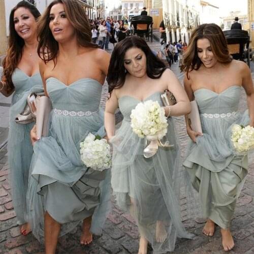 Gorgeous Simple Cheap Long Sweetheart Tulle Wedding Guest Dress Bridesmaid Dresses With Beaded Sash