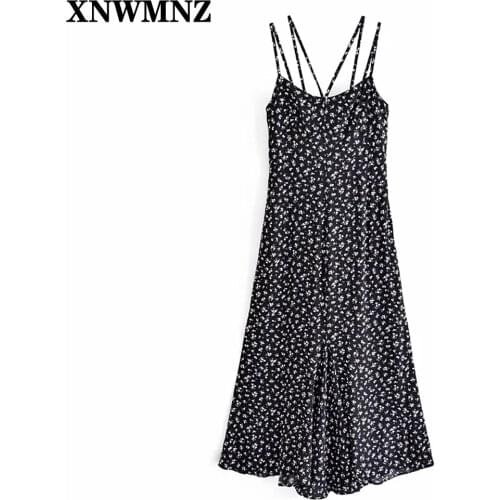 XNWMNZ Za Vintage Sexy Backless Dress Women Flower Print Party back elastic Midi Dress Female Summer Fashion 2021 Vestidos Mujer