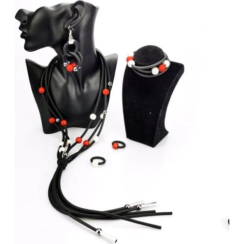 UKEBAY New Handmade Rubber Jewelry Set Pearl Necklace Women Pearl Bracelet Ring Sets Drop Earrings Wedding Jewelry Set Gifts