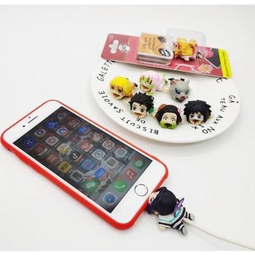 Anime Demon Slayer Figure USB Cable bites Protector Cover Protect Case for Iphone cable Earphone cable buddies Cellphone Wire