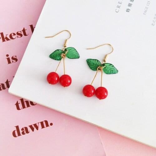 Hot Red Cherry Earrings Eardrop Sweet Fruit Fresh Cherry Eardrop Female Fashion Youth Beautiful Girl Students Earrings For Women