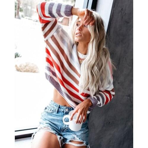 Women Casual Striped O-Neck Sweater Autumn Fashion Long Sleeve Pullover XL Plus Size Clothing Sueter Mujer 2020