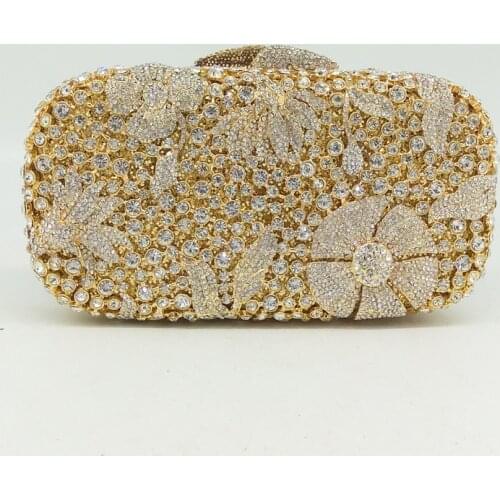 Boutique De FGG Elegant Women Gold Evening Bags Crystal Clutch Purses Wedding Banquet Dinner Handbags Minaudiere Bag