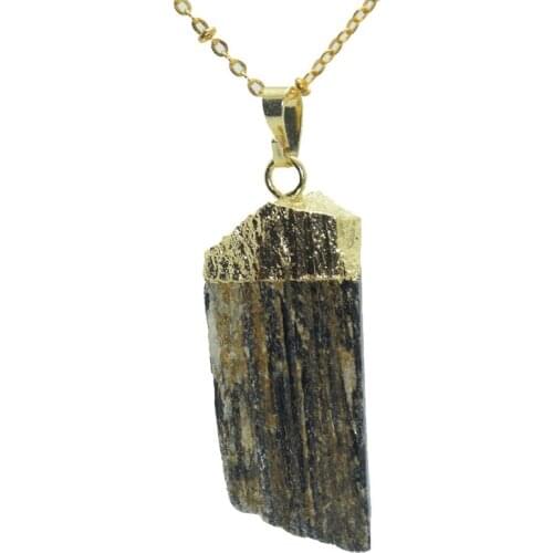 1pc Gold Plating Black Natural Raw Geode Druzy stone pendant necklace marble rough tourmaline pendant chain necklace for women