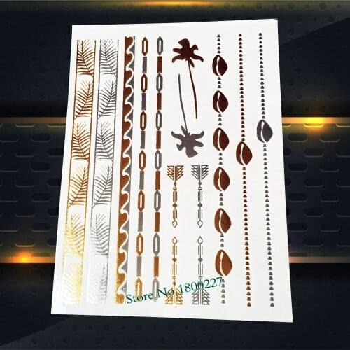 1PC Gold Shell Bracelet Tattoo Choker Temporary Stickers PYS-17 Necklace Conch Arrows Summer Style Beach Gold Flash Tattoo Paste