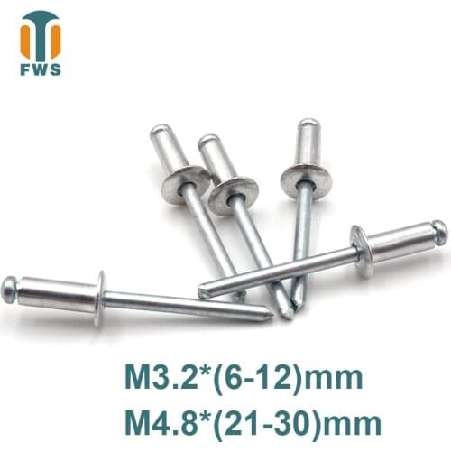 10 PCS M3.2/M4.8 6-30mm DIN EN ISO 15977 GB /T 12618.1 Aluminum Open End Blind Rivets Pop Rivets With Protruding Head