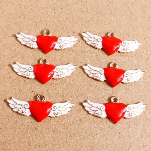 10pcs 35*14mm Alloy Enamel Love Heart Wing Charms for Jewelry Making Earrings Pendants Necklaces Keychain DIY Crafts Accessories
