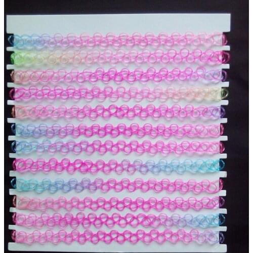 12pcs /set Hot Sale Mixed Colors Vintage Style Stretch Tattoo Choker Necklace Elastic Chocker