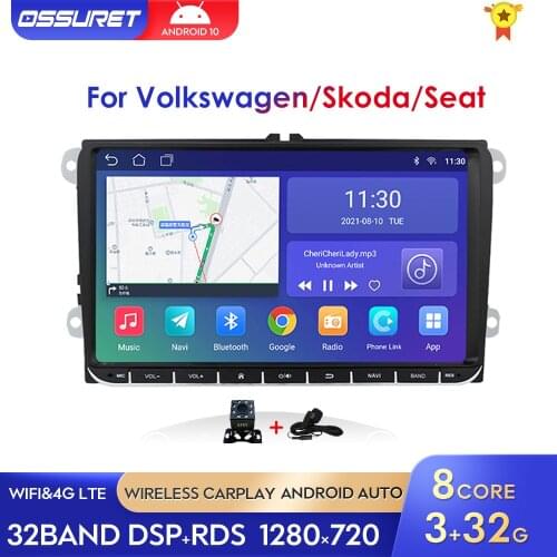 2G+32G 2Din Android10 Car Radio Stereo Multimedia Player GPS For VW Volkswagen Golf Polo Skoda Rapid Octavia Tiguan Passat b7 BT