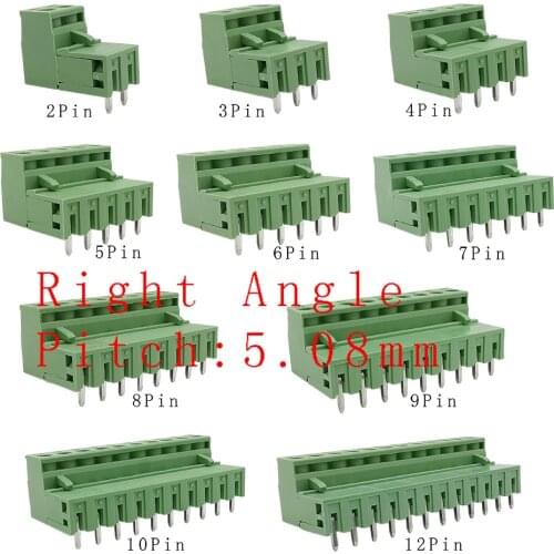 5 Pairs 300V 10A 2EDG 5.08mm PCB Screw Terminal Block Connector Plug Pin Right Angle 5.08mm Pitch Header Plug Socket 2-12PIN
