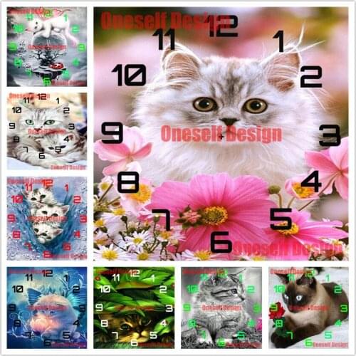 5d diamond embroidery sale clock diy diamond painting full square clock cat diamond art kit cat decoration home Christmas gift