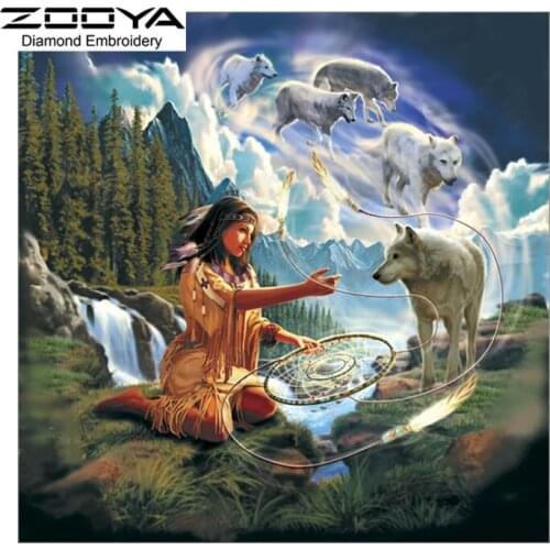 5D DIY Diamond Painting Girl Crystal Diamond Painting Cross Stitch Girl and the Wolf Animal Needlework Home Decorative BJ1019