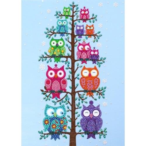 New Fantastic 5D DIY Drill Diamond Owl on Tree Animal Embroidery Landscape Animals Painting Round Drill Gift Part Special Shaped