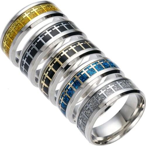 AsJerlya Religious Christian Midi Stainless Steel Jesus Cross Amulet Ring For Men Women Prayer Jewelry Dropshipping