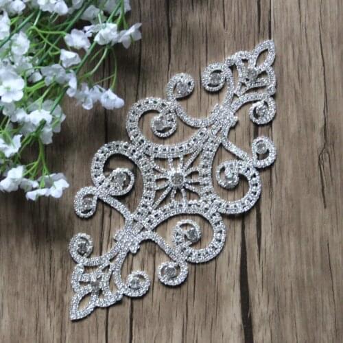 Free Shipping Wholesale 5 pcs/lot 7.6'' Rhinestone Applique for Wedding Gown Bridal Sash Rhinestone Patch LSAP92506