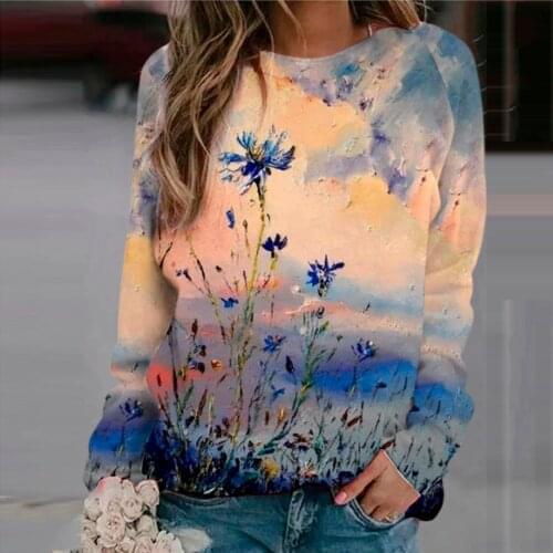 4# Womens gothic Leisure Print Blouses Plus Size Long Sleeve Round Neck Blouses Casual Loose Tops женские футболки Blouses