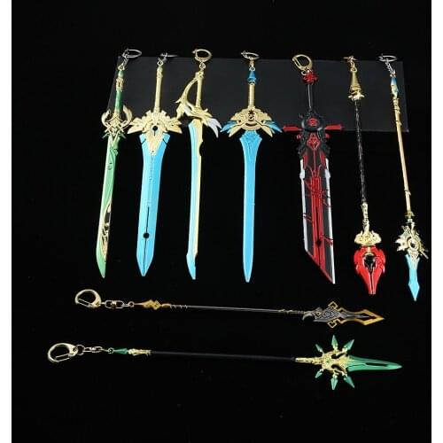 Genshin Impact Weapons Keychains Wolfs Gravestone Skyward Spine Skyward Blade Cosplay Swords Keyrings Fashion Jewelry