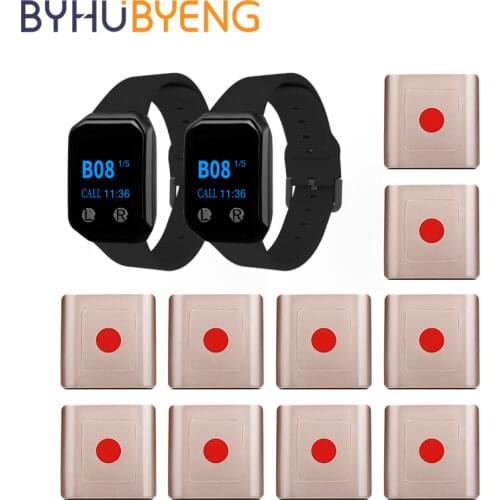 BYHUBYENG 2 Watch Receivers 10 Call Transmitter Buttons Wireless Calling System Waiter Pager Restaurant Service