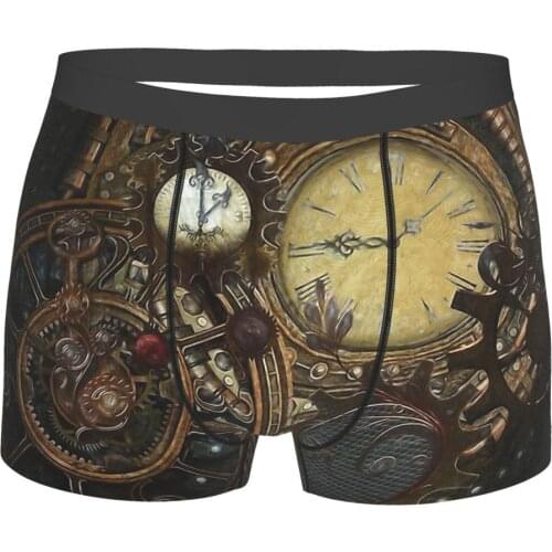 Clocks Steampunk Technology Aesthetic Industrial Steam Powered Machinery Underpants Cotton Panties Mens Underwear