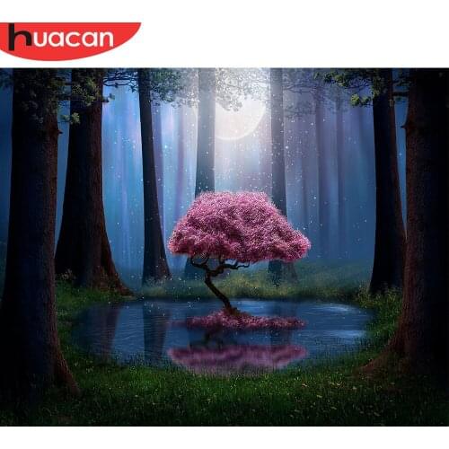 HUACAN DIY Painting By Numbers Landscape Forest Acrylic Paint By Numbers For Adult Wall Art Picture Tree Home Decors