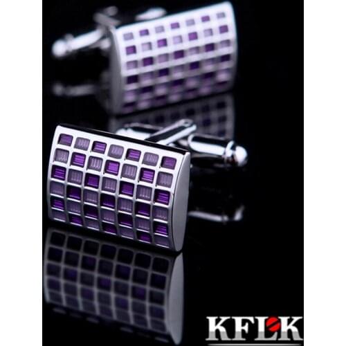 KFLK jewelry shirt cufflink for mens Brand cuff button de manchette Purple Plaid cuff link High Quality abotoadura guests