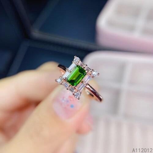 KJJEAXCMY fine jewelry S925 sterling silver inlaid natural Diopside girl vintage adjustable ring support test Chinese style