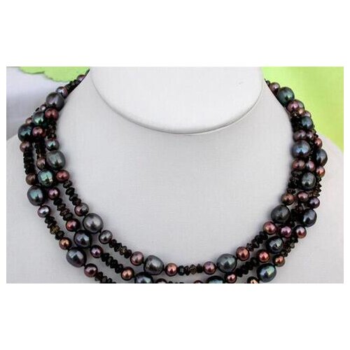Coffee black FW pearl brown crystal necklace 56"