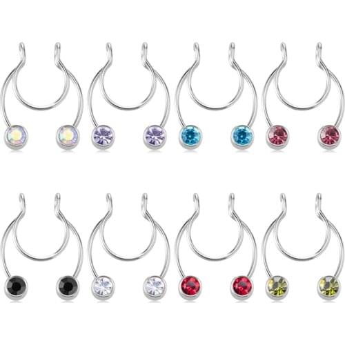 1PC CZ Gem Crystal Fake Septum Nose Hoop Rings Women Fake Nose Ring Cuffs Clip Faux Septum Piercing Non-pierced Piercing Jewelry