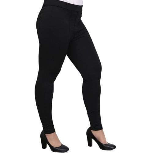 Hanezza Large Size Back Pocket Filota Leather Detailed Steel Mesh Leggings