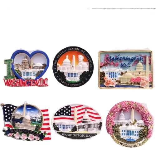 Fridge Magnet American Washington Cultural Souvenirs Hand Painted Magnetic Refrigerator Stickers USA Home Decor Resin Craft Gift