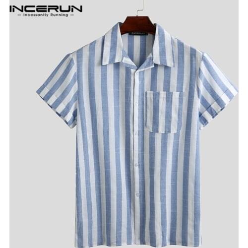 INCERUN Fashion Casual Shirt Men Striped Short Sleeve Lapel Breathable Chic Blouse Camisa Masculina Brand Shirts Men S-5XL 2021