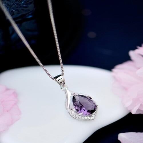 Purple Gems Pendant Necklace Female Clavicle Chain Ornaments Fashion Necklace Jewelry Rhinestone for Wedding Gifts Metal Women