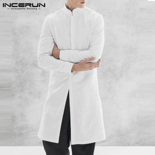 INCERUN Men Shirt Long Sleeve Stand Collar Cotton Vintage Top Men Solid Indian Style Casual Streetwear Men Long Shirt Hombre 5XL