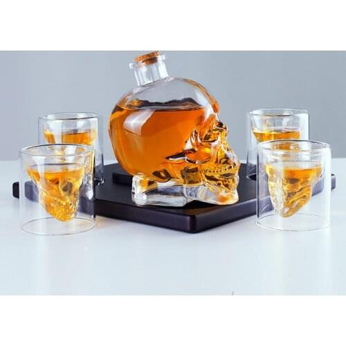 Skull Decanter Whiskey Wine Bottle Pourer Cup Set Creative Home Wine Cabinet Decoration Bar Supplies Glass Decanter Set Men Gift