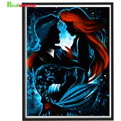 Mermaid Fairy Princess & Prince Full Square Round drill 5D Diy Round Diamond Painting Cartoon Embroidery Cross Stitch N2185
