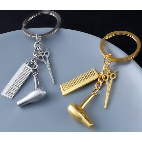 New Fashion Hairstyle Gift Charm Barber Keychain Retro Jewelry Mini Hairdressing Scissors Hair Dryer Comb Keychain DIY Manual
