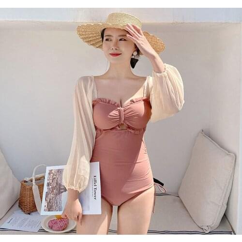 2021 New Korean One Piece Swimsuit Sexy Backless Slender Whole Colored Bikini Contracted Conservative Swimsuits for Women