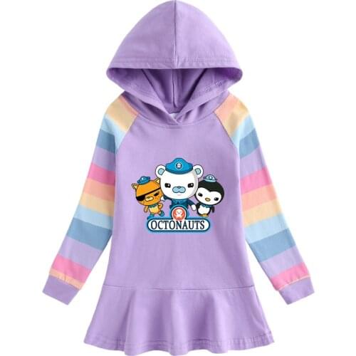 OCTONAUTS Kids Dresses for Girls Cotton Cartoon Rainbow Girl Dress Child Long-sleeved Hooded Princess Christmas Dress for Girls