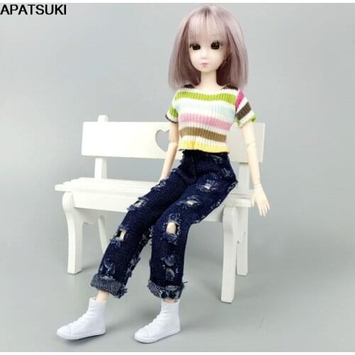 Dark Blue Dolls Clothes Ripped Denim Jeans Pants For Barbie Doll Trousers 1/6 BJD Dollhouse Accessories Kids & Baby DIY Toys