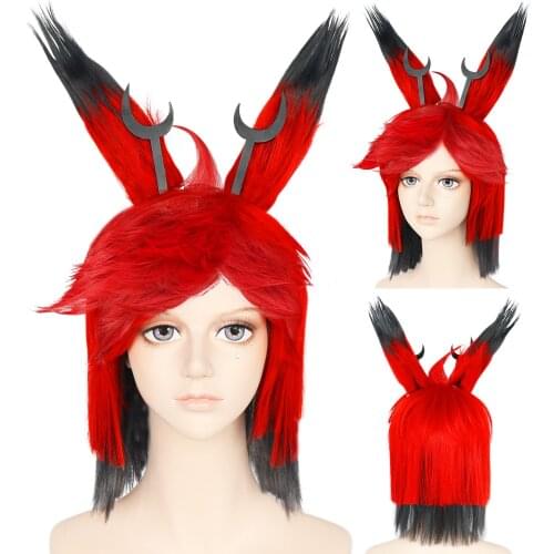 ANOGOL Anime Hazbin Hotel Alastor Wig With Ear Cosplay Costume Heat Resistant Synthetic Hair Men Women Costume Party Wigs