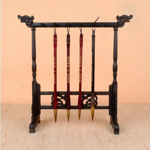 Fashion Wood Carving Calligraphy Brush Hanger Calligraphy Rosewood Stand Shelf 12pins Chinese Brush Holder