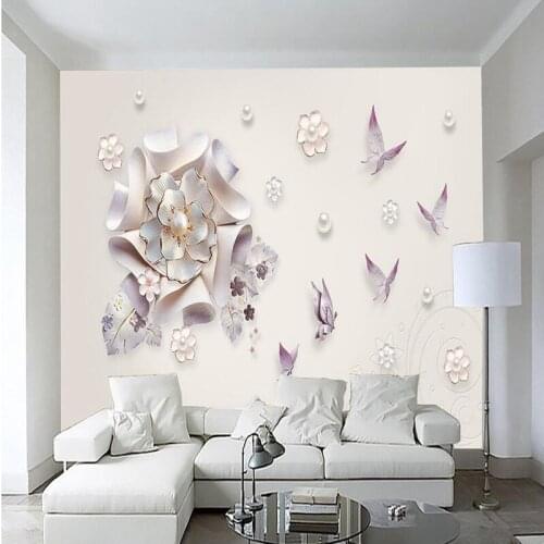 Custom 3D Wall Murals Photo Wallpaper Modern Stereoscopic Wall Paper Jewelry Floral Butterfly Backdrop Wall Stickers Wallpapers