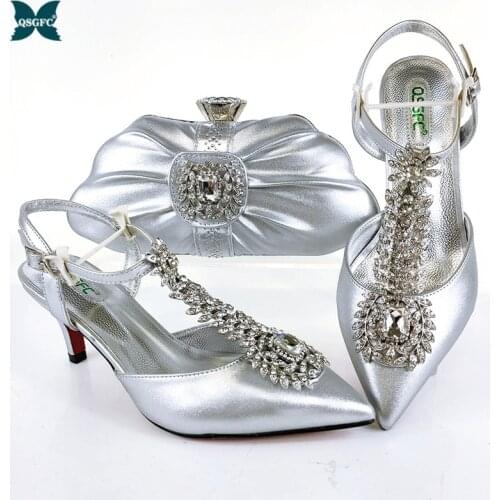 2021 Newest Noble and Elegant Fashion Special Golden Ears of Wheat Shape Style Ladies Shoes and Bag Set in Silver Color