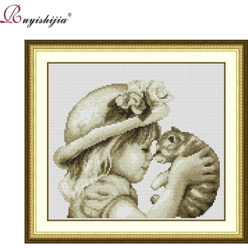 RUYISHIJIA Story Cross Stitch Kits DIY Needlework 11 14CT grid printed Sets For Embroidery Sunflower Home Decoration Gift